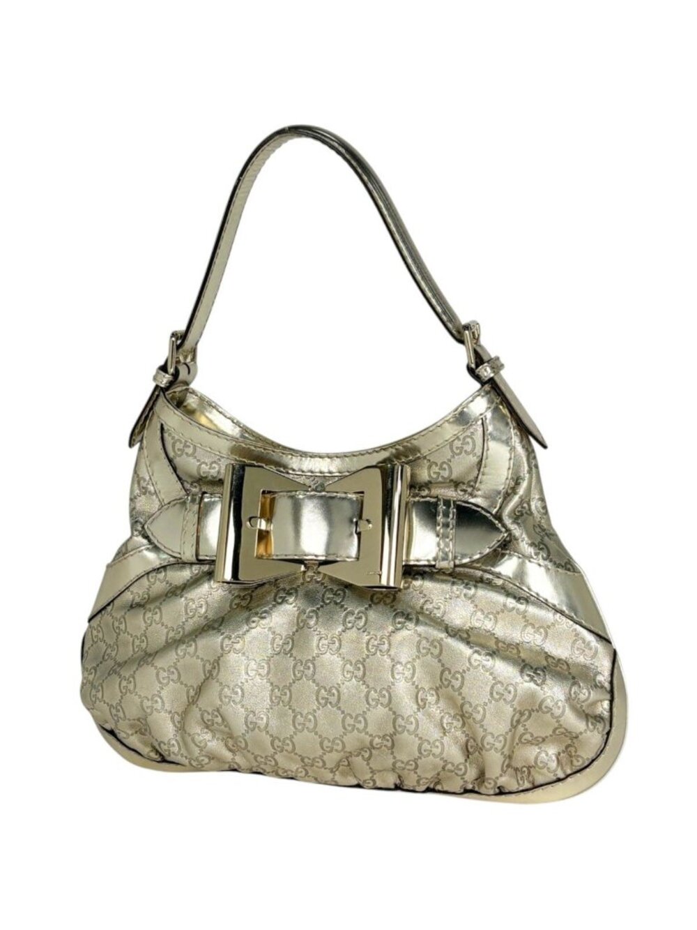 Gucci Shoulder Bag Guccissima GG Pattern Ribbon Leather Gold